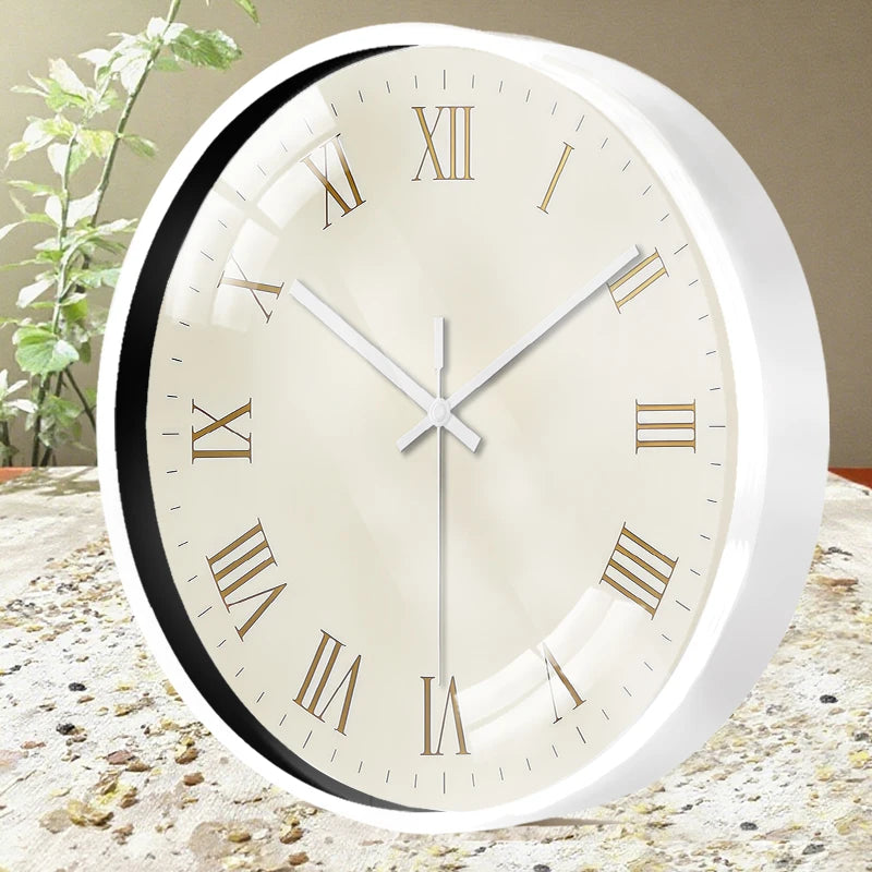 Horloge Mural Vintage Dorée Chiffres Romains Silencieuse Enfant