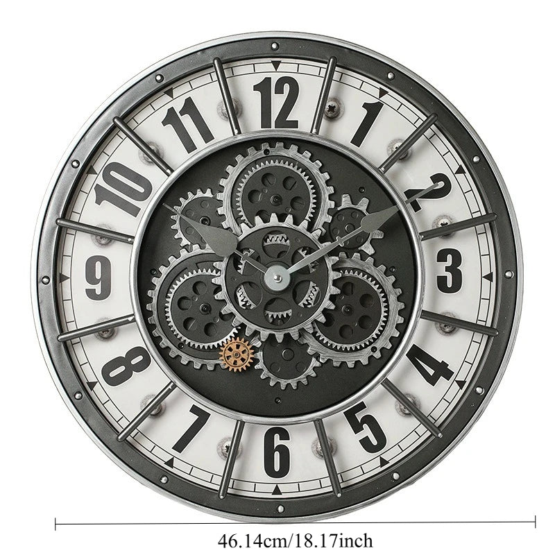 Horloge Mural Industrielle Rétro Engrenages Silencieuse