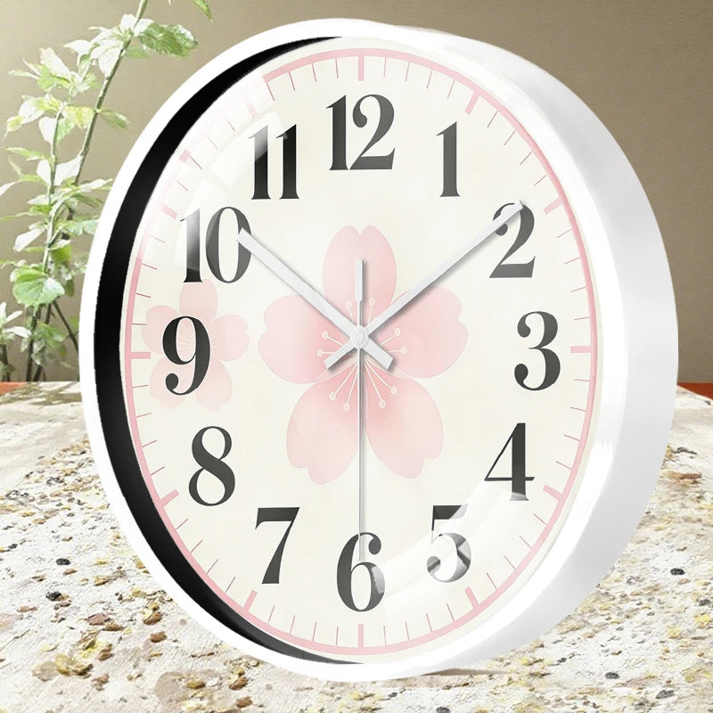Horloge Murale Silencieuse Ronde Fleurs Cerisier Enfant