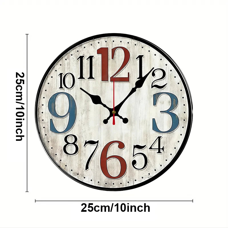 Horloge Mural Vintage Rustique Bois Silencieuse Ronde