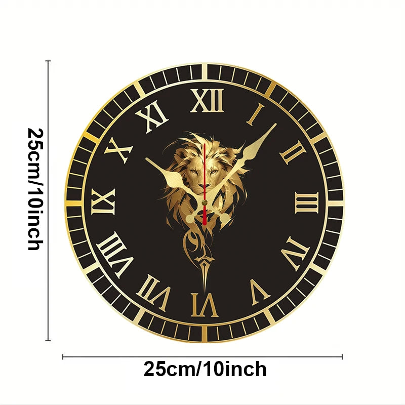 Horloge Mural Lion Doré Romain Bois Silencieuse