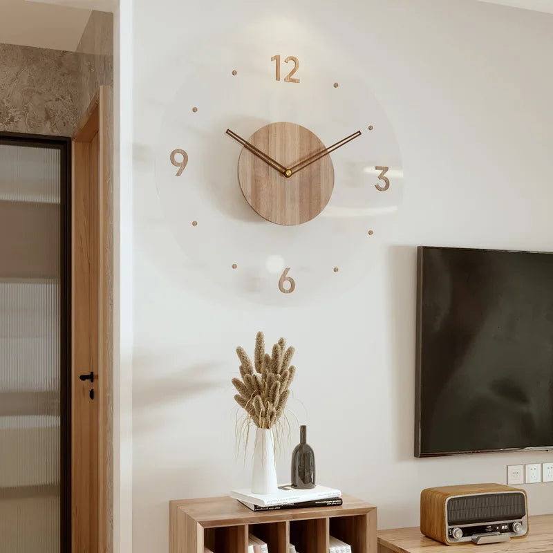 Horloge Murale Bois Massif Silencieuse Design Nordique Salon Luxe