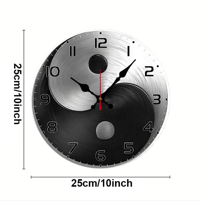 Horloge Mural Ronde Yin Yang Bois Métal Silencieuse