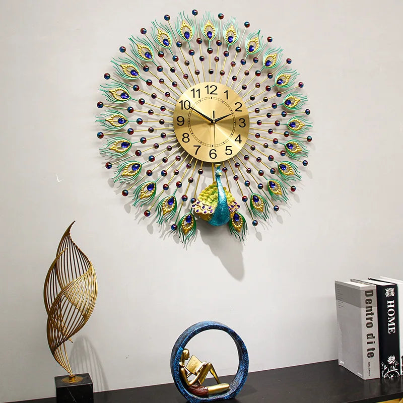 Horloge Murale Paon Luxe Moderne Salon Silencieuse