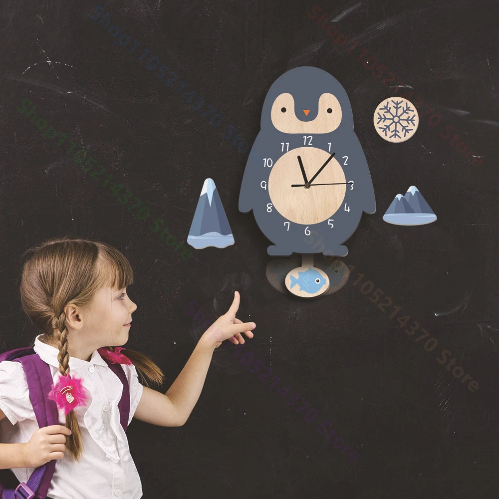 Horloge Mural Pendule Animaux Mignons Silencieuse Déco