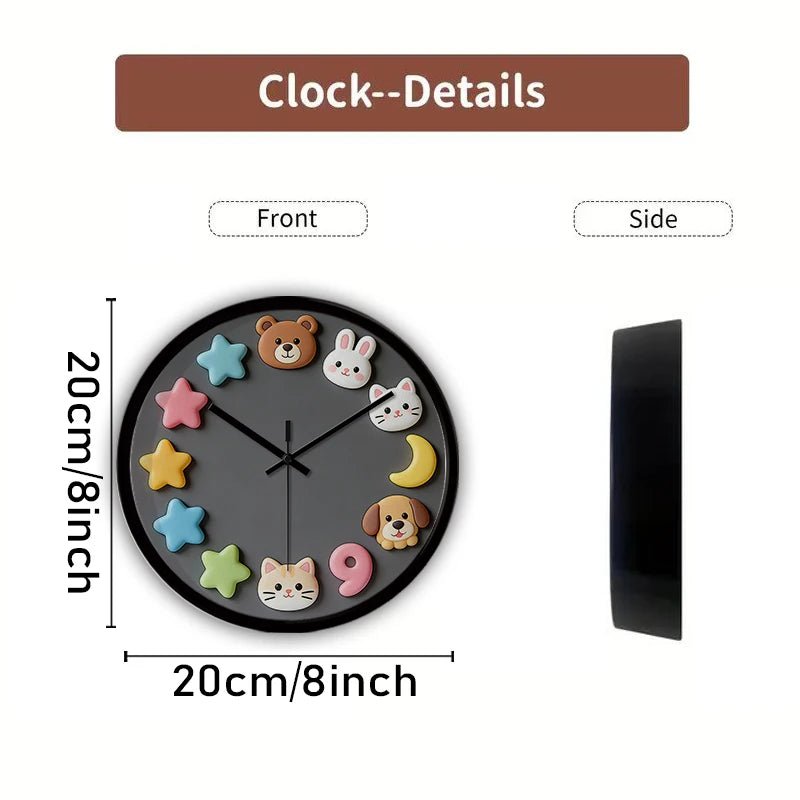 Horloge Mural Animaux Mignons Silencieuse Chambre Enfant Cadeau