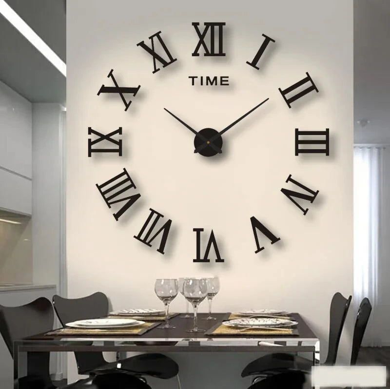 Horloge Murale Géante DIY Miroir Acrylique Chiffres Romains