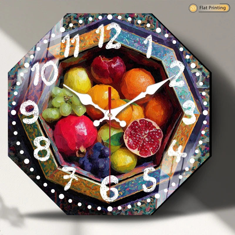 Horloge Mural Octogonale Fruits Colorés Cadeau Cuisine Ferme