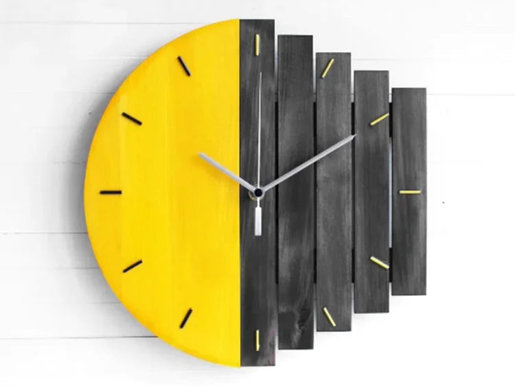 Horloge Murale Industrielle Bois Abstraite Créative Grande
