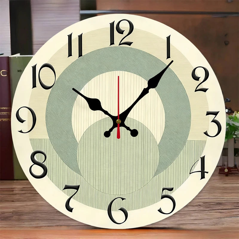 Horloge Mural Bois Ronde Silencieuse Vert Beige Déco