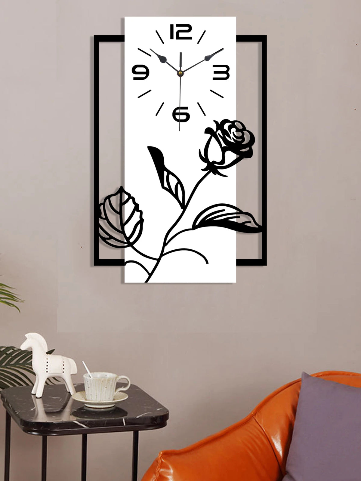 Horloge Mural Rectangulaire Silencieuse Roses 3D Moderne