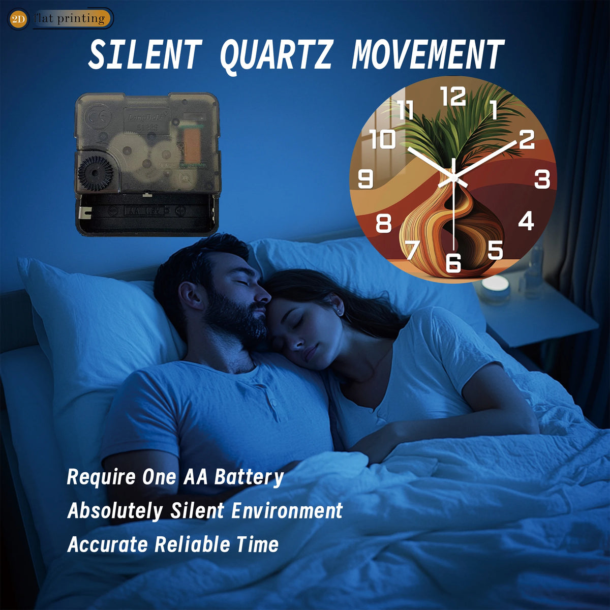 Horloge Murale Vase Torsadé Plante Verte Moderne Silencieuse