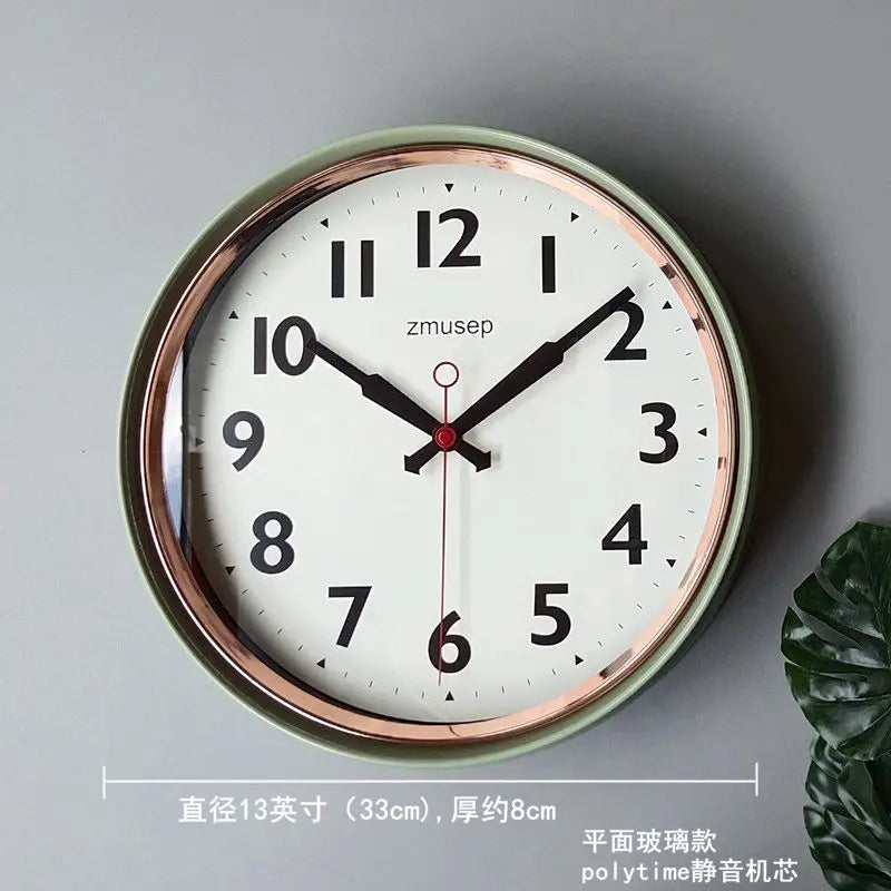 Horloge Mural Vintage Olive Verte Métal Table Silencieuse