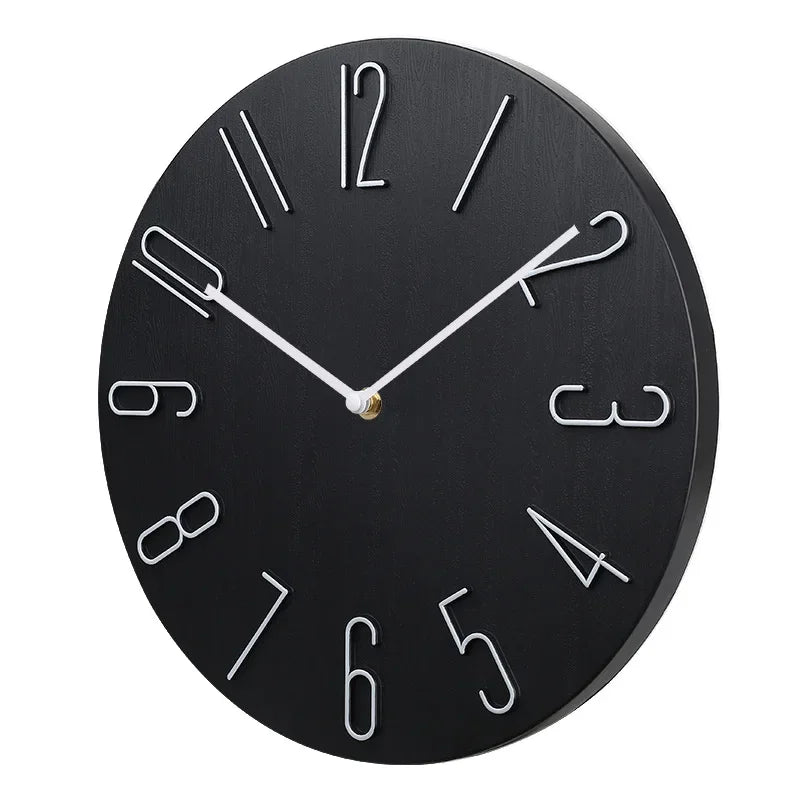 Horloge Mural Noire Silencieuse Minimaliste Chiffres Or Rose