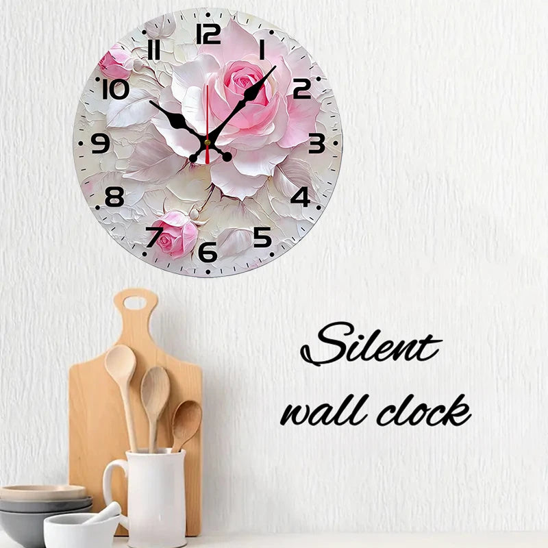 Horloge Mural Ronde Bois Rose Silencieuse Décoration