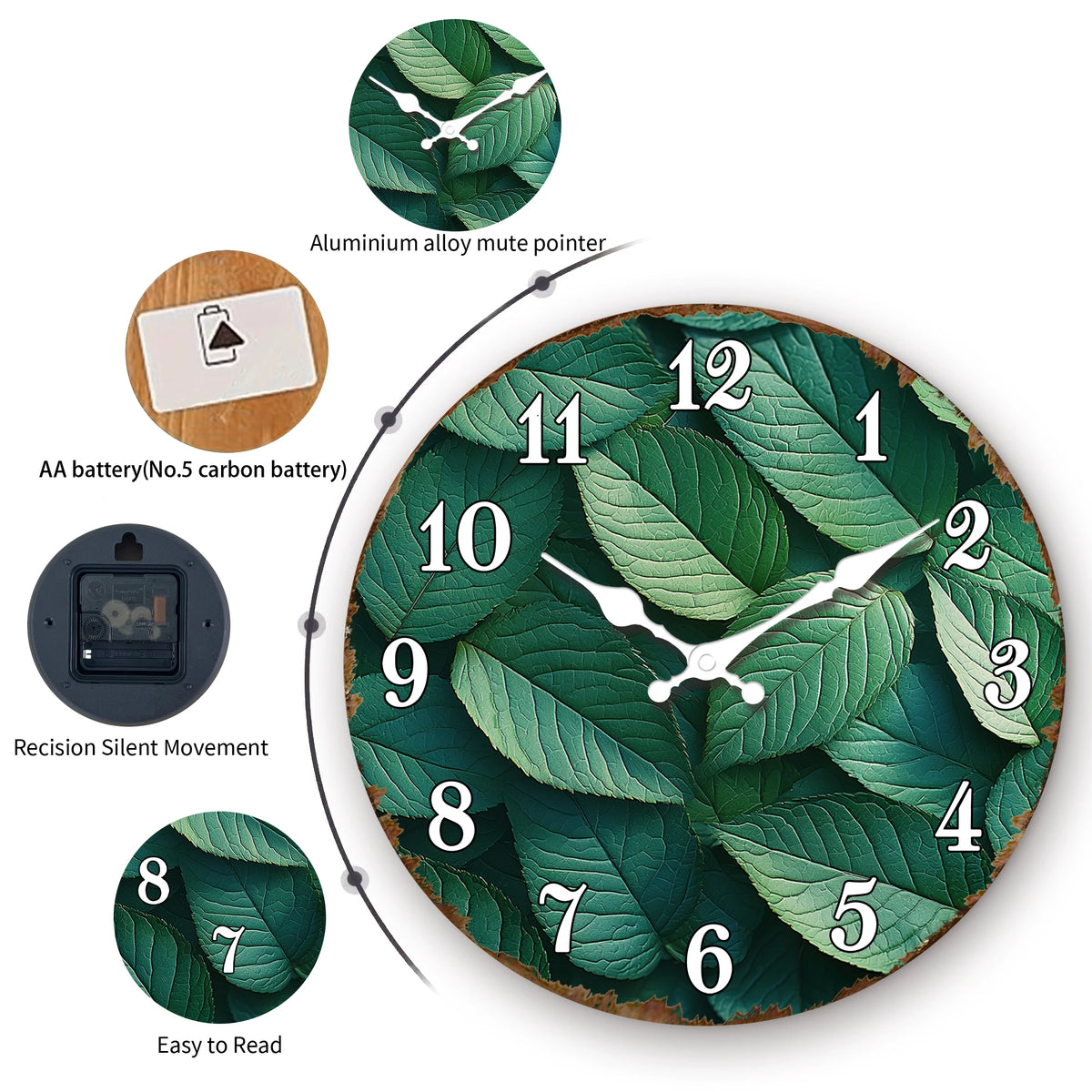 Horloge Mural Botanique Feuillage Vert Luxuriant Amoureux Plantes