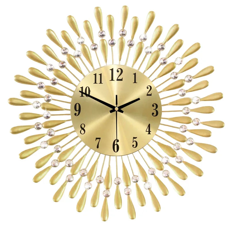 Horloge Mural Métal Luxe Paon Fleur Silencieux Quartz