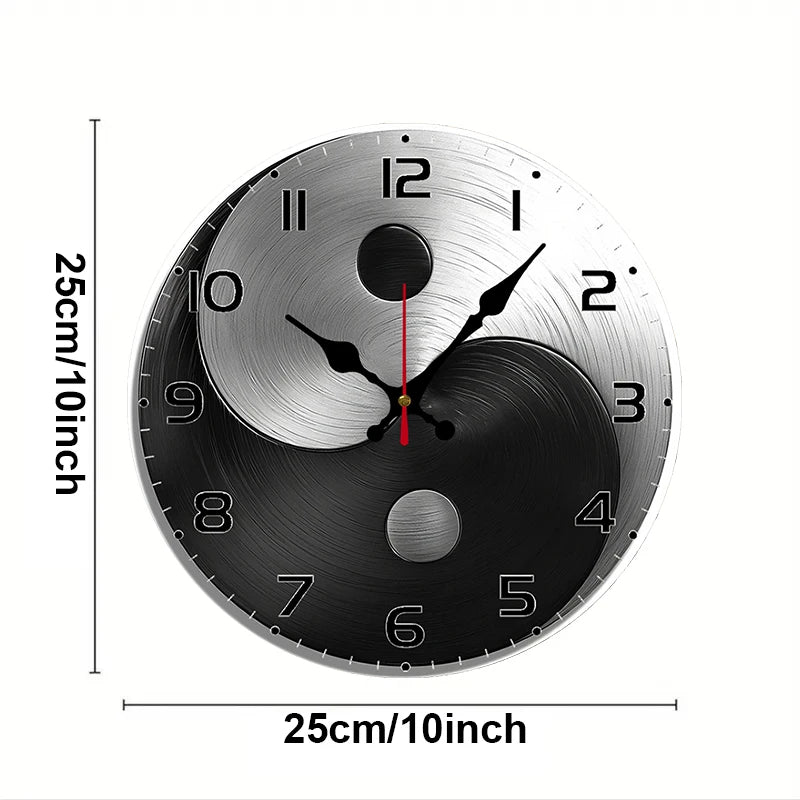 Horloge Mural Ronde Yin Yang Bois Métal Silencieuse