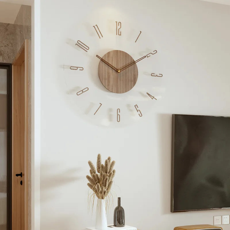 Horloge Murale Bois Nordique Silencieuse Salon Luxe