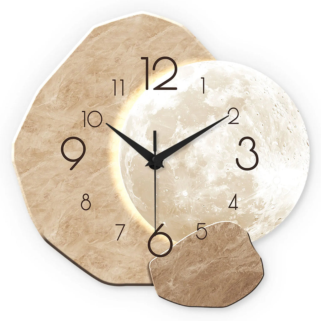 Horloge Mural Design Lune Silencieuse Bois Moderne
