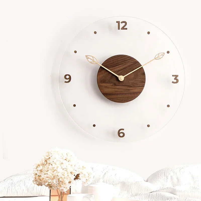Horloge Mural Noyer Noir Bois Nordique Acrylique Design