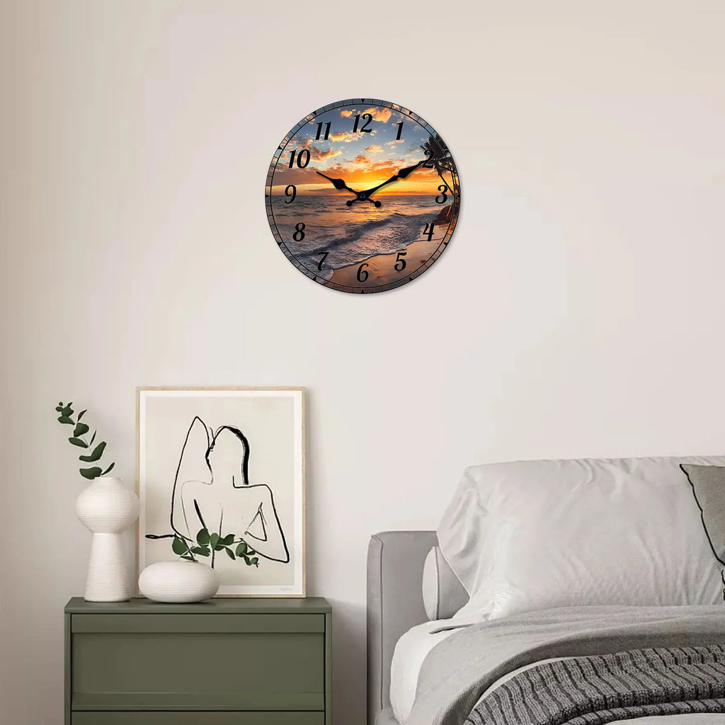 Horloge Murale Silencieuse Motif Bois Déco Salon Chambre.