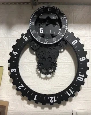 Horloge Mural Engrenage Métal Noir Industrielle Moderne Silencieuse