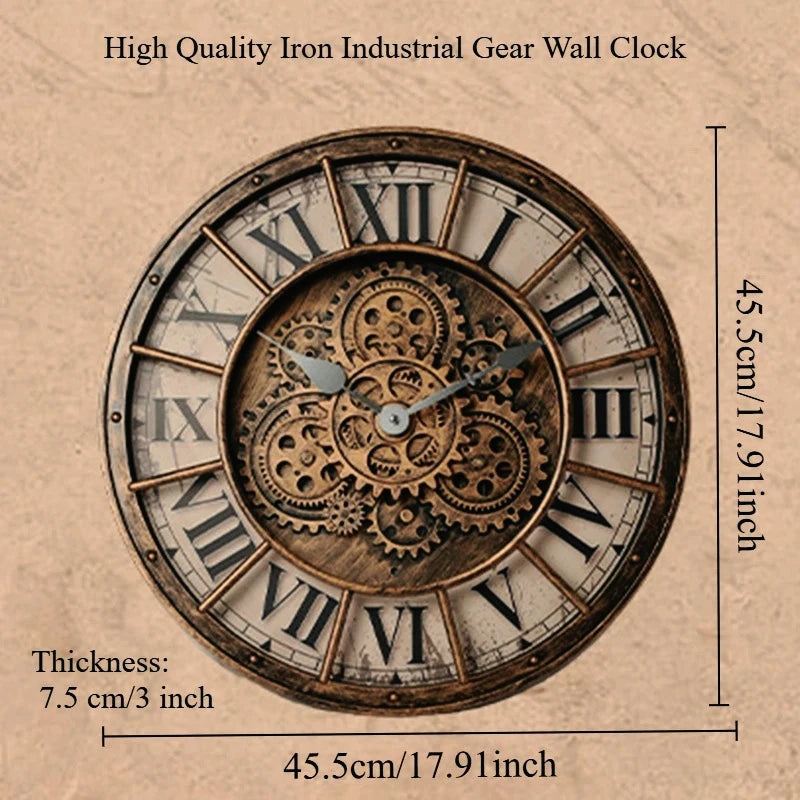 Horloge Murale Vintage Engrenages 3D Rotatifs Silencieuse Design