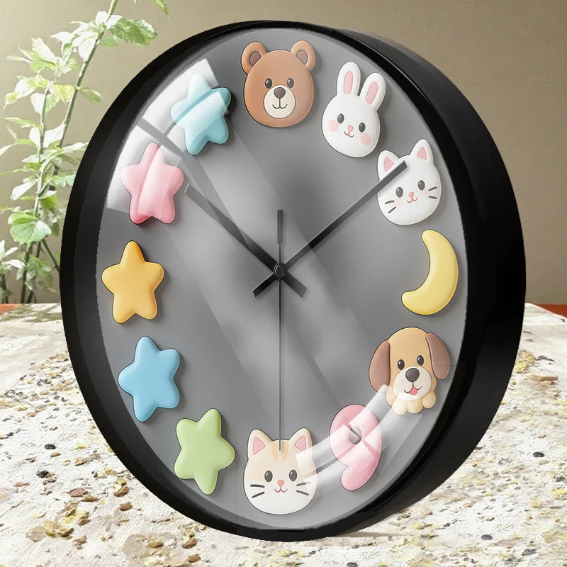 Horloge Mural Animaux Mignons Silencieuse Chambre Enfant Cadeau