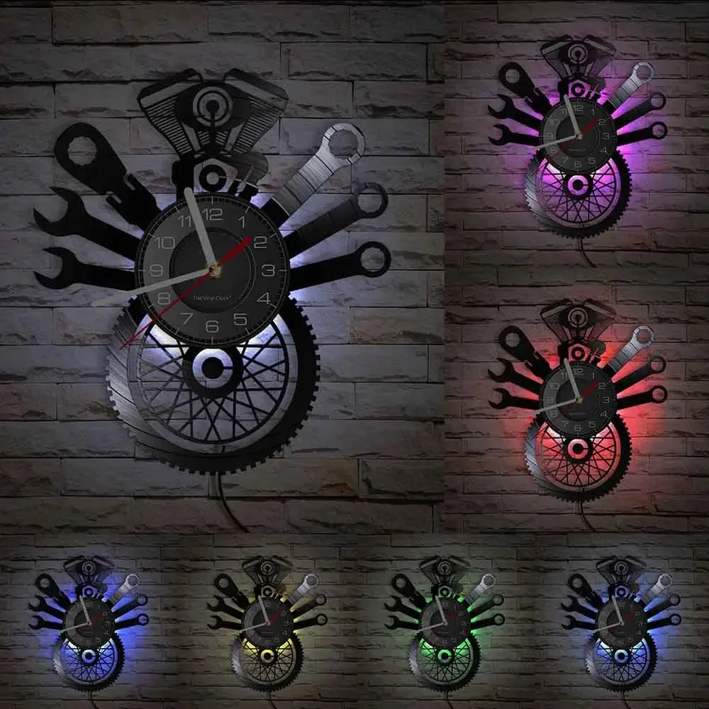 Horloge Mural Moto Service Rétro Garage Bar.