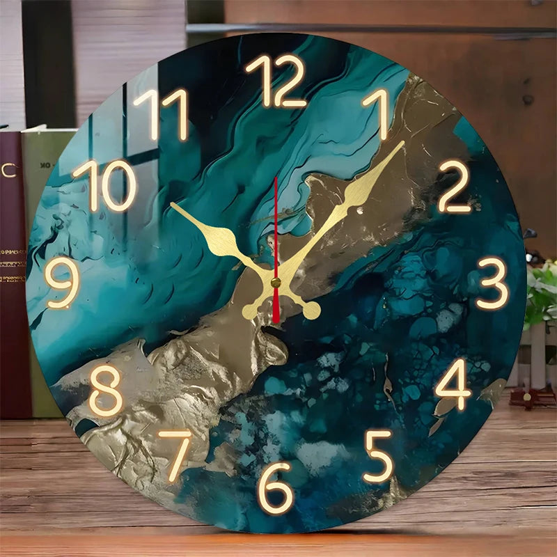 Horloge Murale Ronde Silencieuse Marbre Vert Bois Design