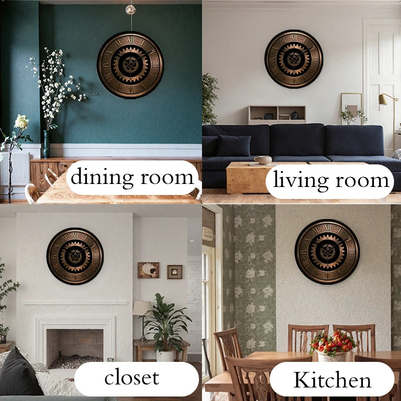 Horloge Mural Ronde Steampunk Engrenages Silencieuse Déco