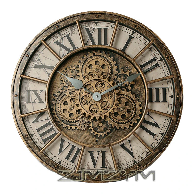 Horloge Mural Rétro Industrielle Engrenages Romains Silencieuse Quartz