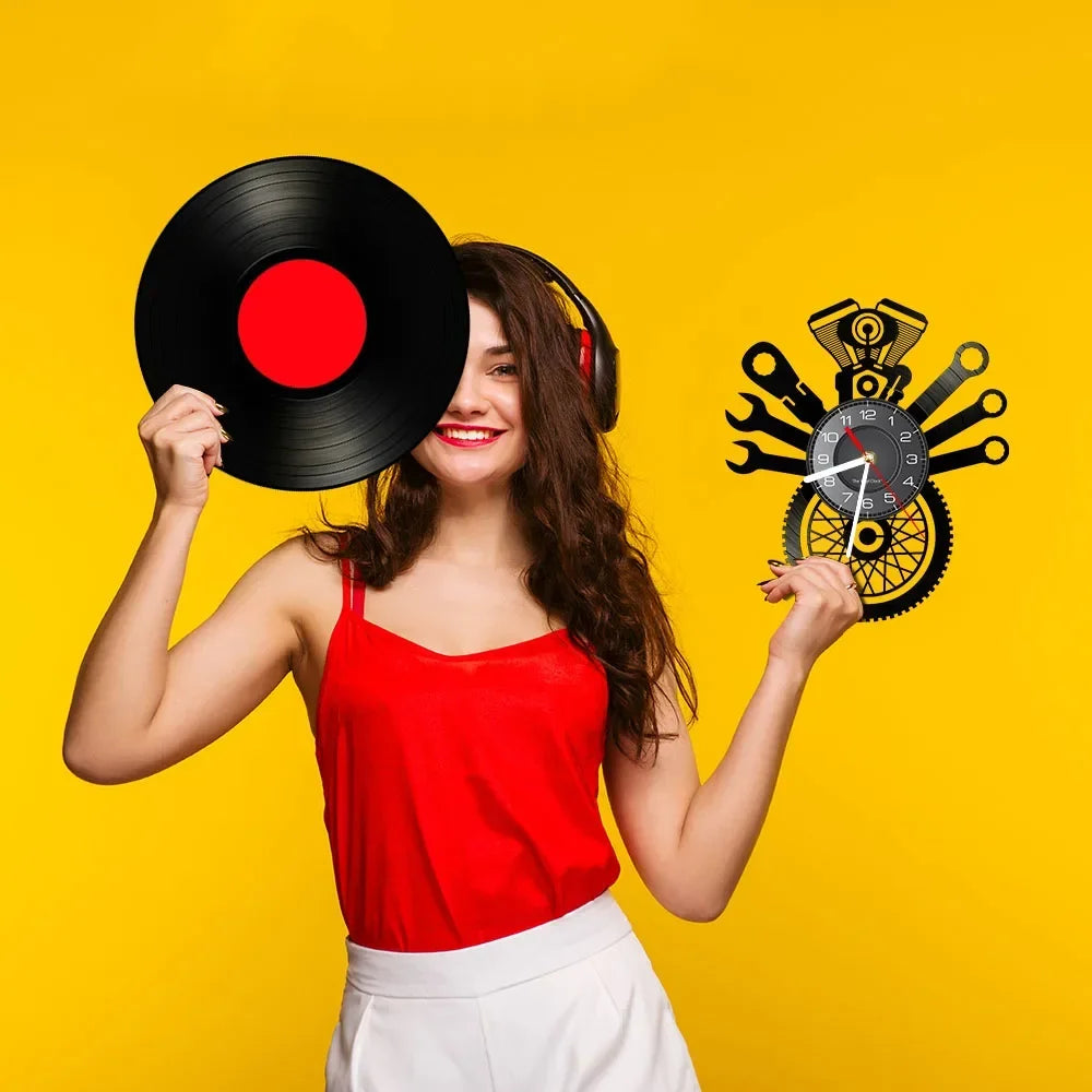 Horloge Mural Rétro Moto Garage Mécanicien Personnalisée