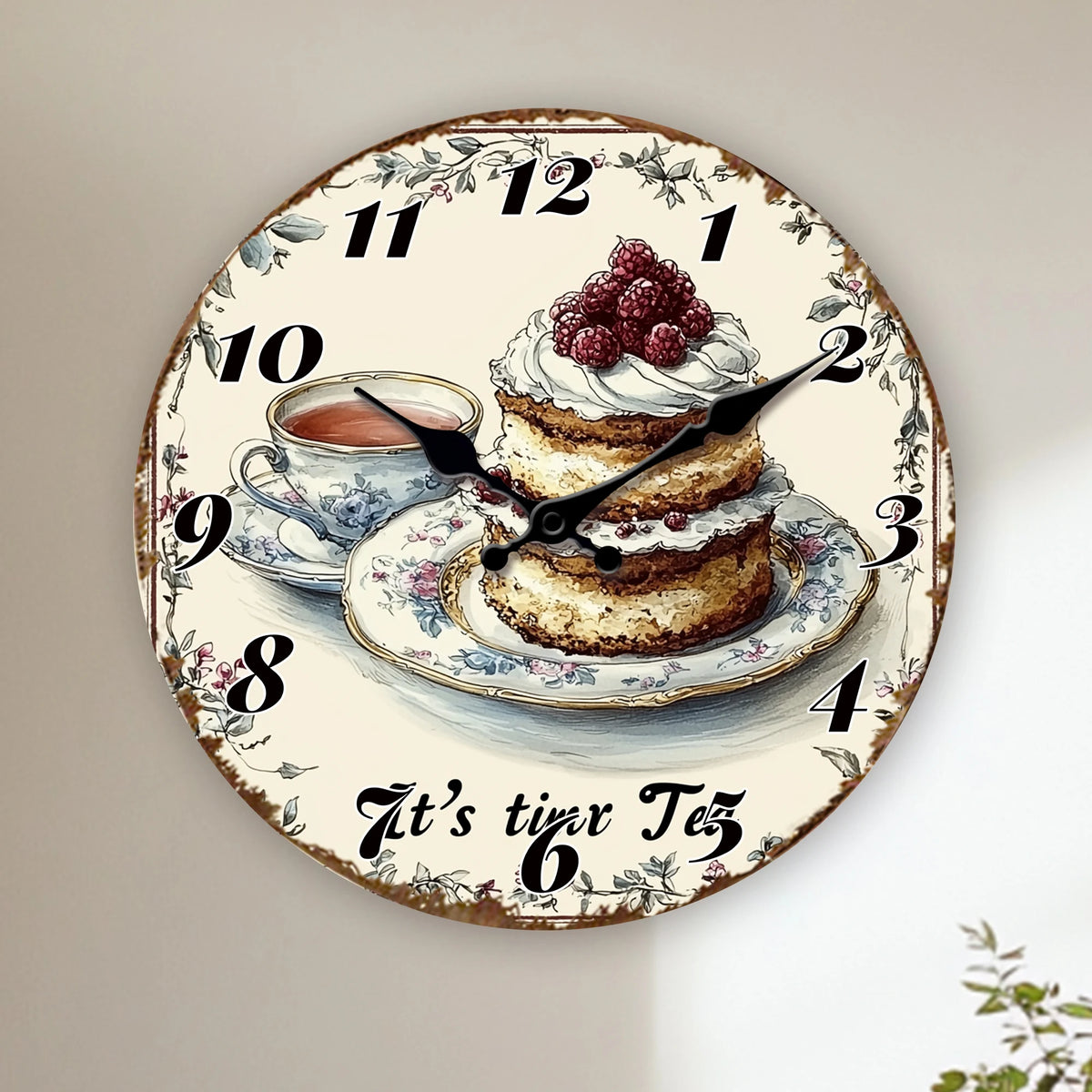 Horloge Murale Ronde Vintage Gâteau Thé Illustrée