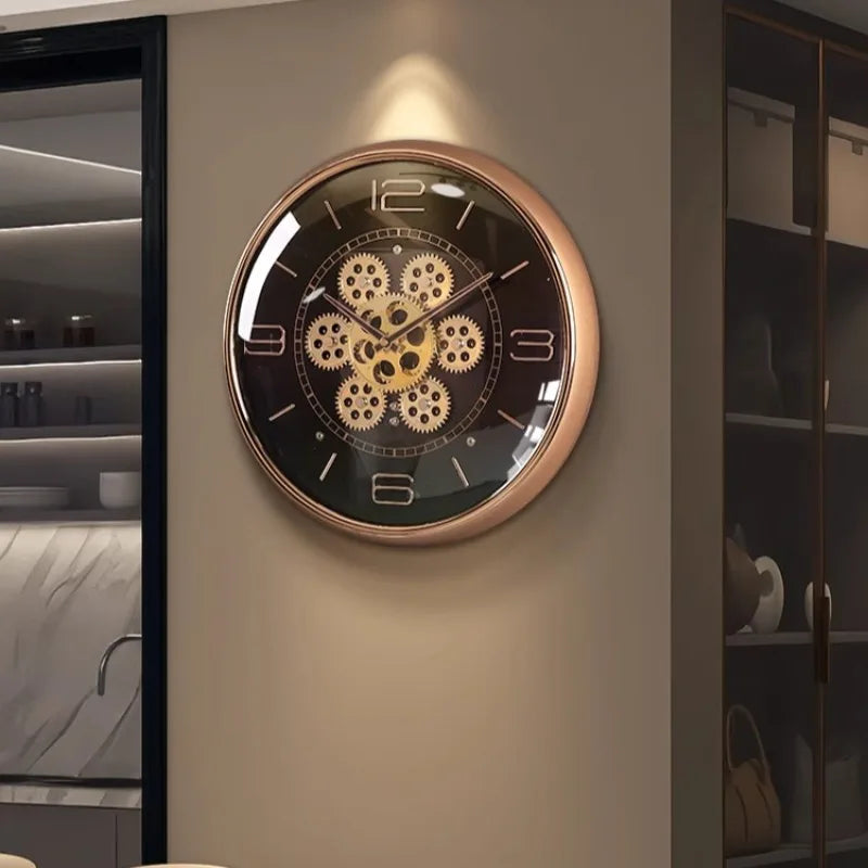 Horloge Mural Luxe Vintage Engrenage Rotatif Silencieuse Salon