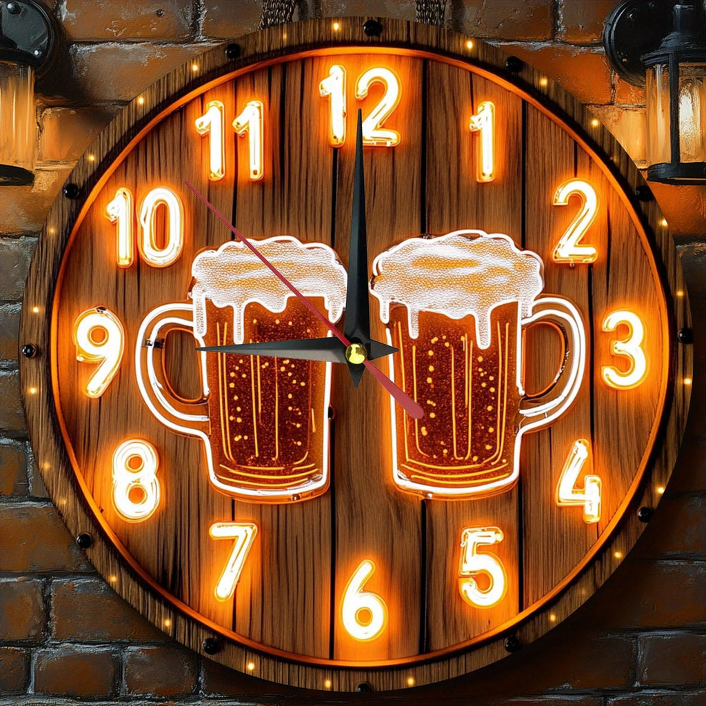 Horloge Mural Bois Rustique Chope Bière Déco Bar