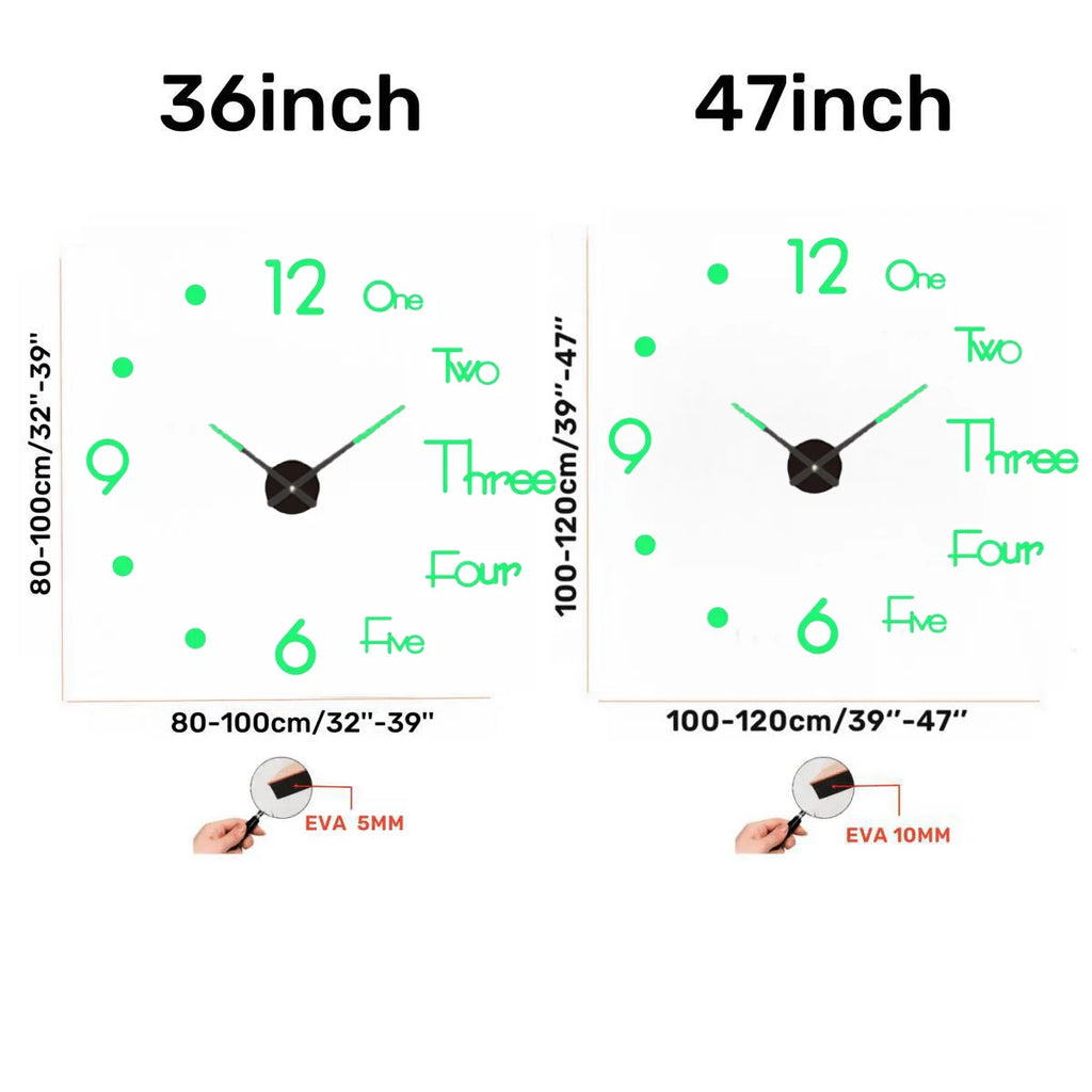 Horloge Mural 3D Numérique Lumineuse Adhésive Silencieuse Géante