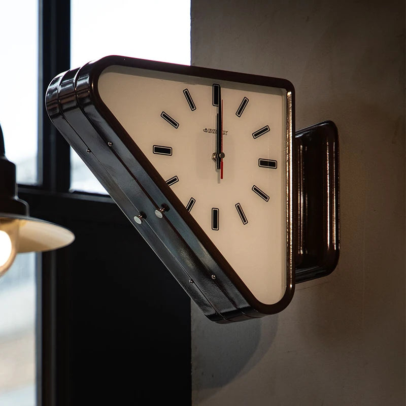 Horloge Mural Triangle Industrielle Rétro Double-Face Silencieuse