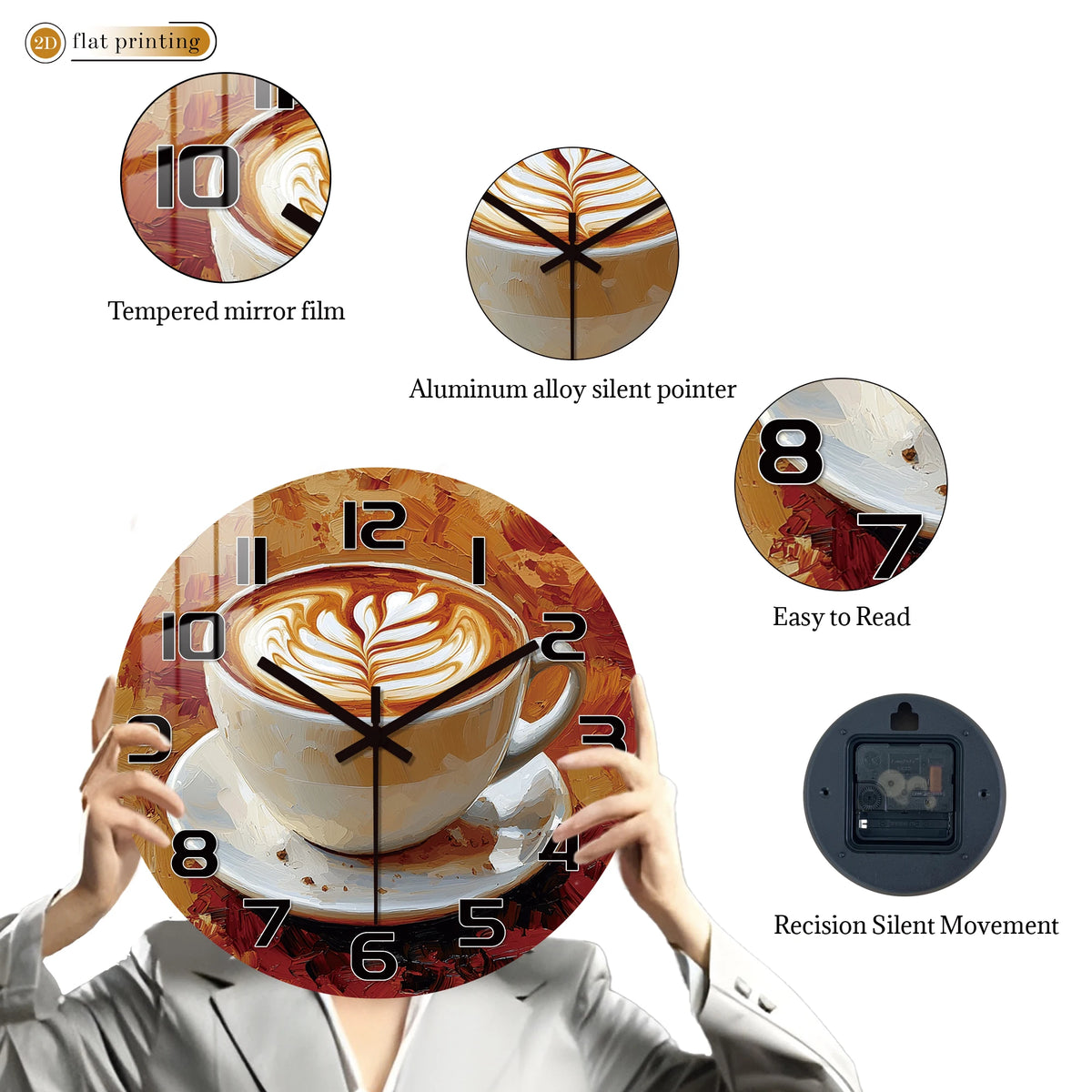 Horloge Mural Tasse Café Rustique Peinture Huile Vintage