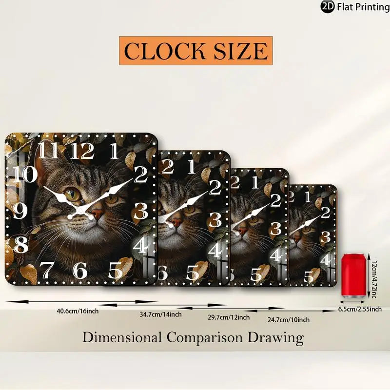 Horloge Mural Vintage Chat Tigré Bois Silencieuse Quartz