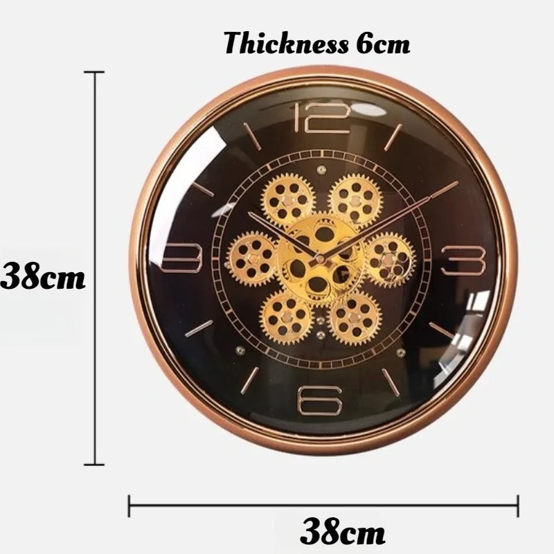 Horloge Mural Vintage Engrenages Rotatifs Silencieuse Grands Chiffres