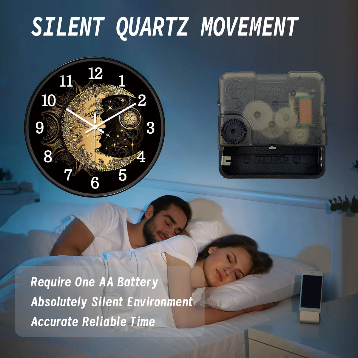 Horloge Murale Mystique Lune Astrologique Rétro Quartz