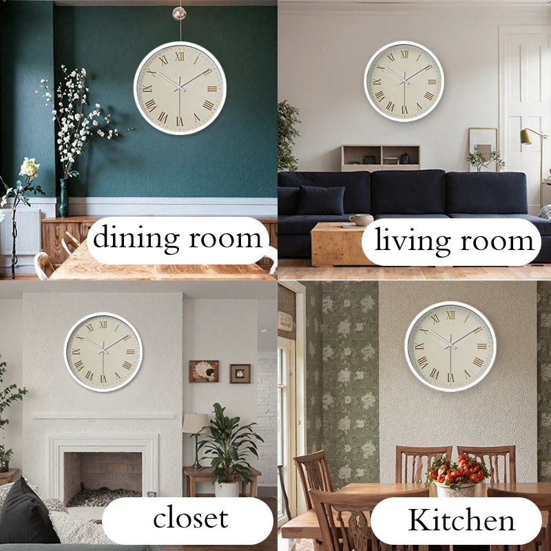Horloge Mural Vintage Dorée Chiffres Romains Silencieuse Enfant