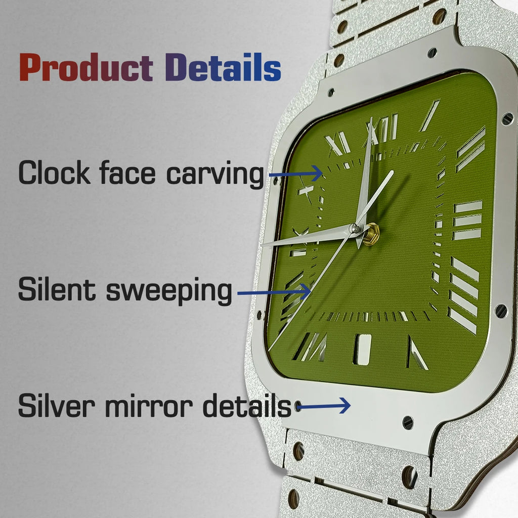 Horloge Mural Luxe Verte Fait Main Style Montre