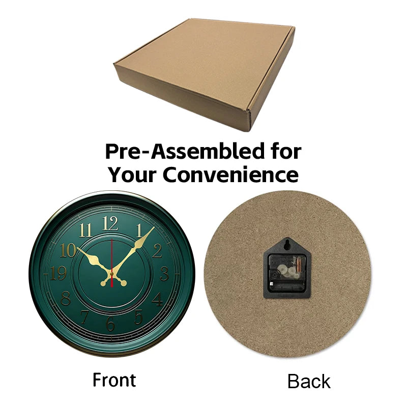 Horloge Mural Vintage Bois Silencieuse Ronde Déco Sarcelle