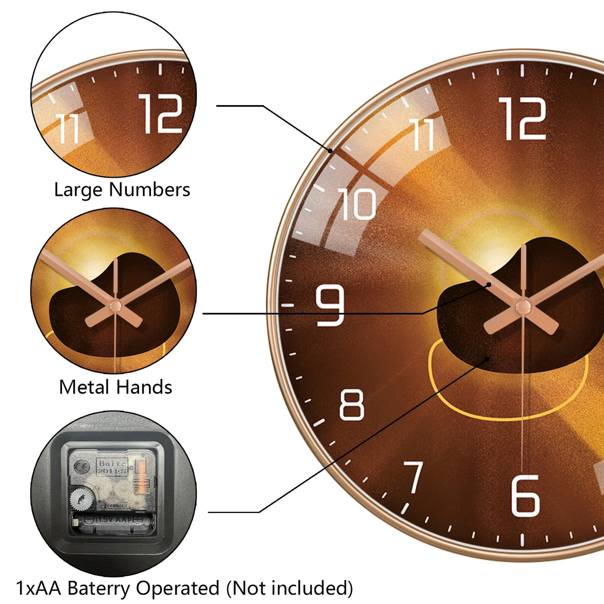 Horloge Mural Moderne Silencieuse Luxe Décoration Intérieure