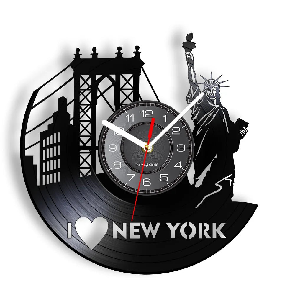 Horloge Mural Vintage New York Pont Brooklyn Vinyle