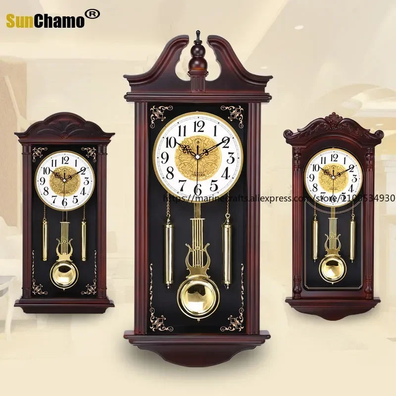 Vintage Clocks Wall Clocks Living Room Luxury Wood Retro Silent Swing Wall Watches Relol Para Casa Wall Clock Home Decoration