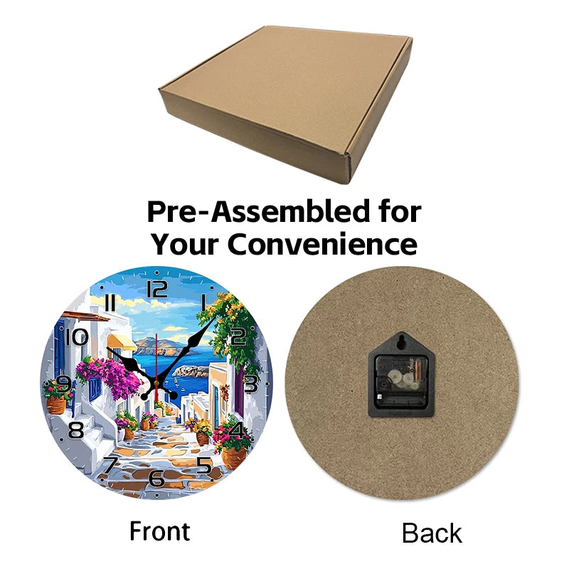 Horloge Mural Bois Ronde Silencieuse Style Méditerranéen